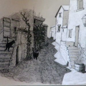 dessin-chat-ruelle-paysage-sud-France